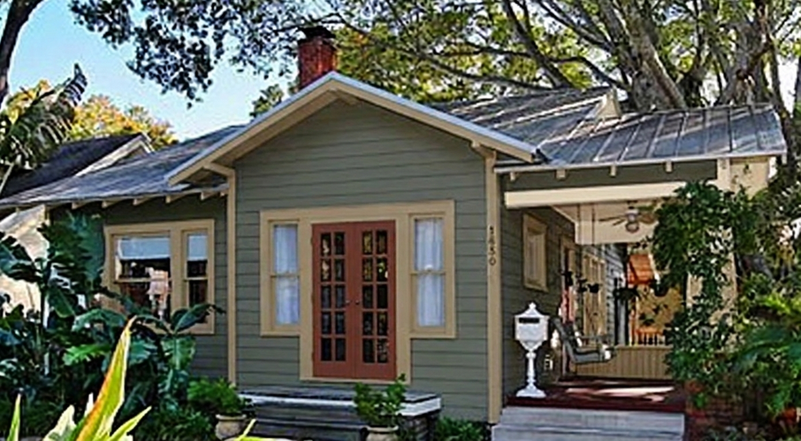 A home repainted in Rosemary and Roycroft Suede
